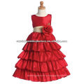 Venda quente vestido de bola vermelha ruffled appliqued em camadas feito sob medida real amostra concurso flor menina vestido CWFaf4776